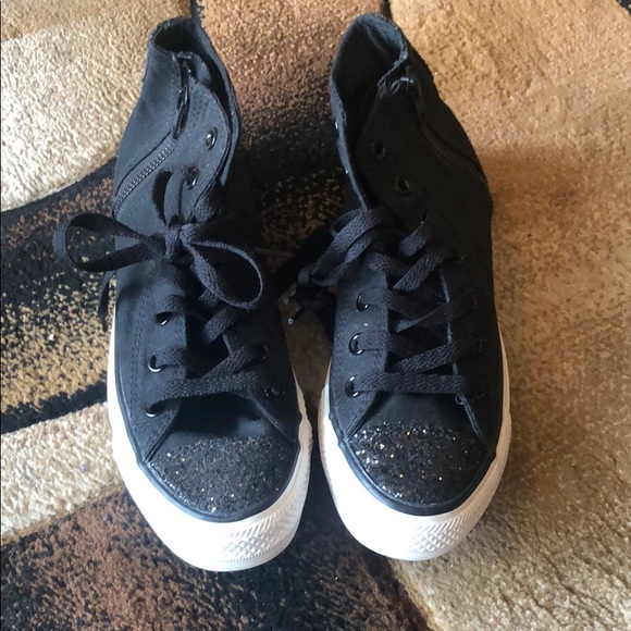 black sparkle converse shoes